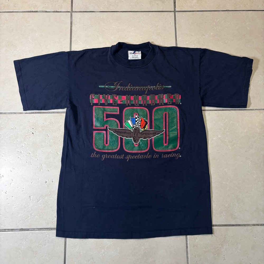 Vintage Logo Athletic Indianapolis 500 T Shirt Mens Large Navy Blue Indy 500 USA